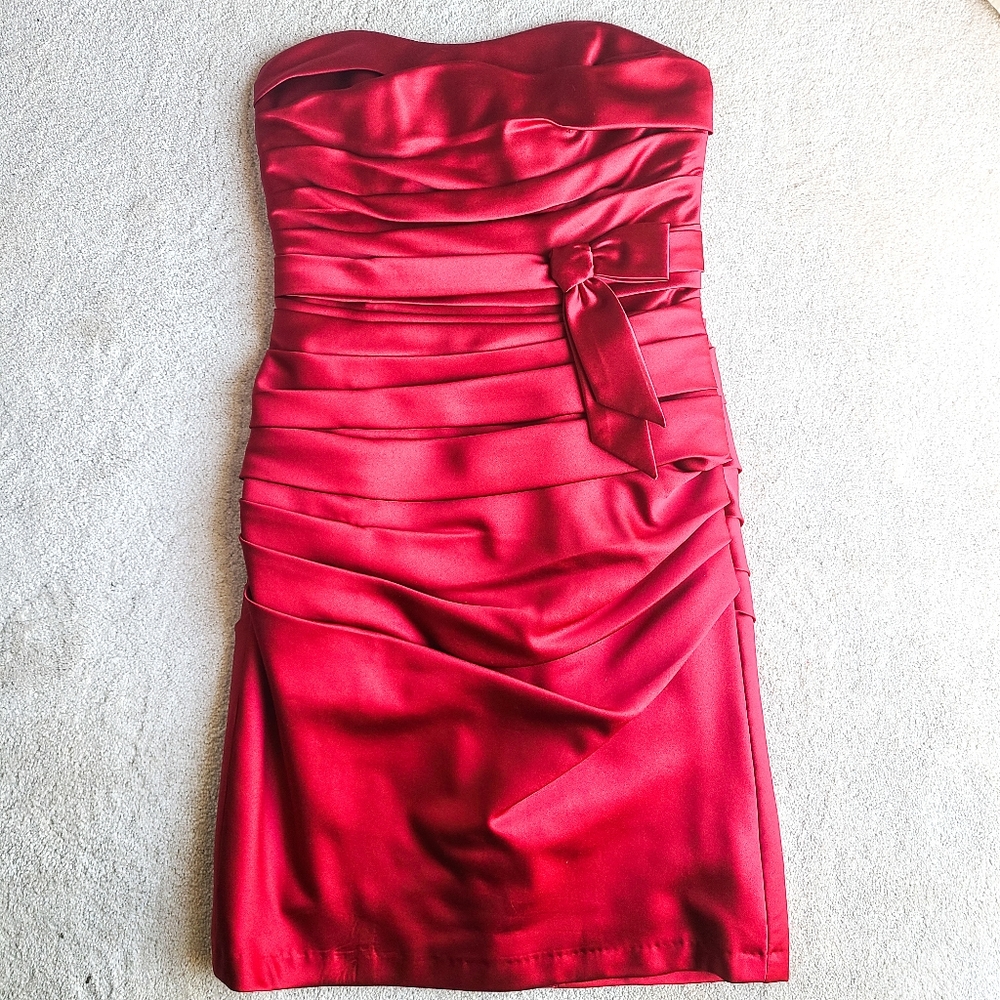 Alfredo Angelo Red Satin Strapless Cocktail Dress